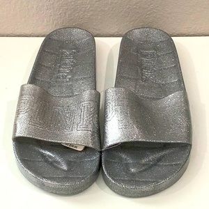 NWT VS Pink Silver glittery jelly slide sandals